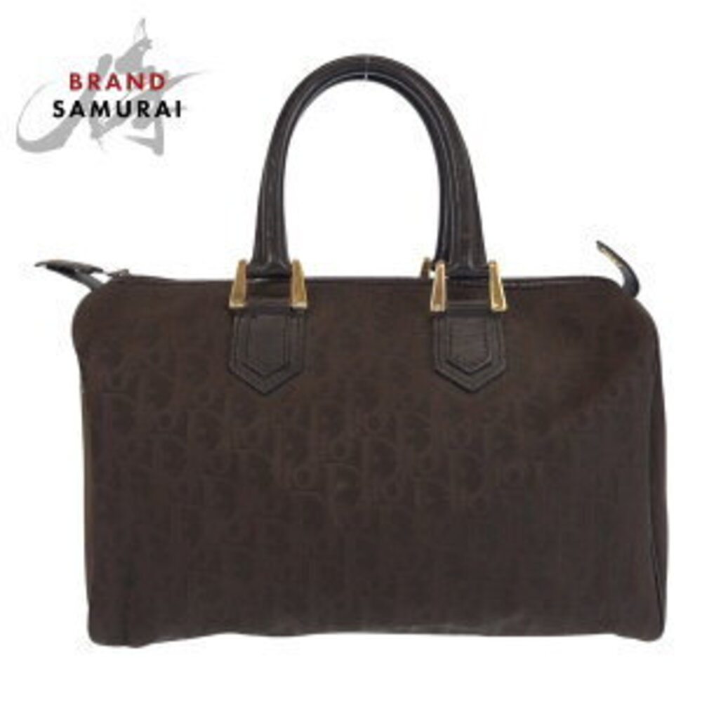 Christian Dior Trotter Brown Canvas Leather Handbag Boston Bag